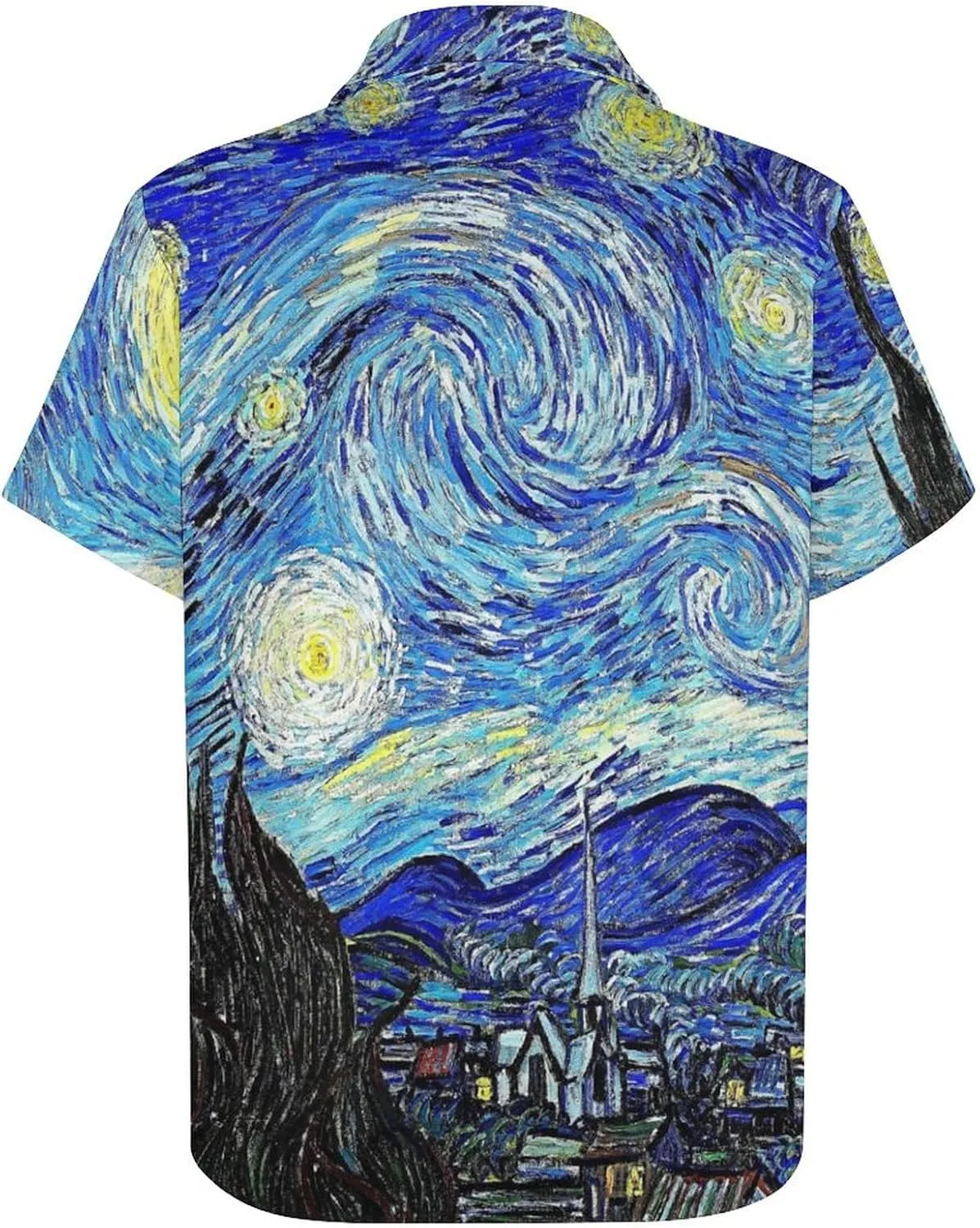 Men Van Gogh Print Hawaiian Bowling Shirts Short Sleeve Regular Fit Summer Beach Casual Button Down Aloha Shirt