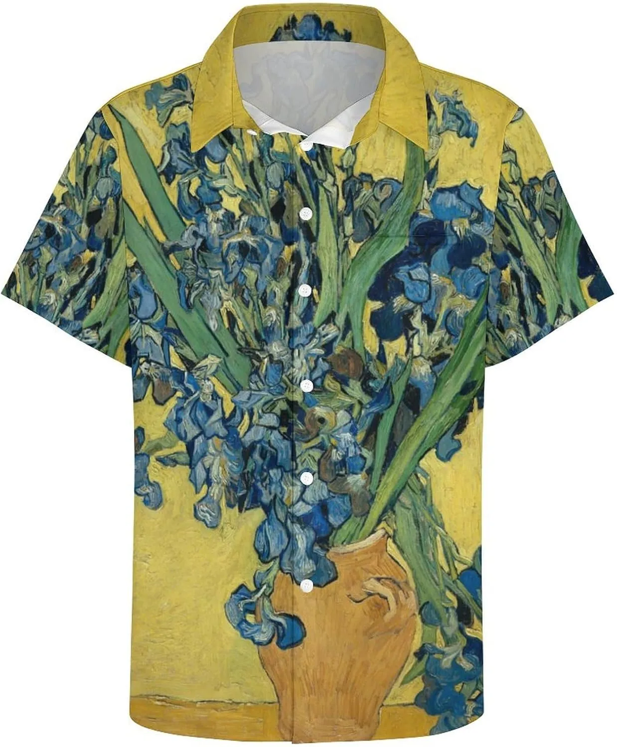 Men Van Gogh Print Hawaiian Bowling Shirts Short Sleeve Regular Fit Summer Beach Casual Button Down Aloha Shirt