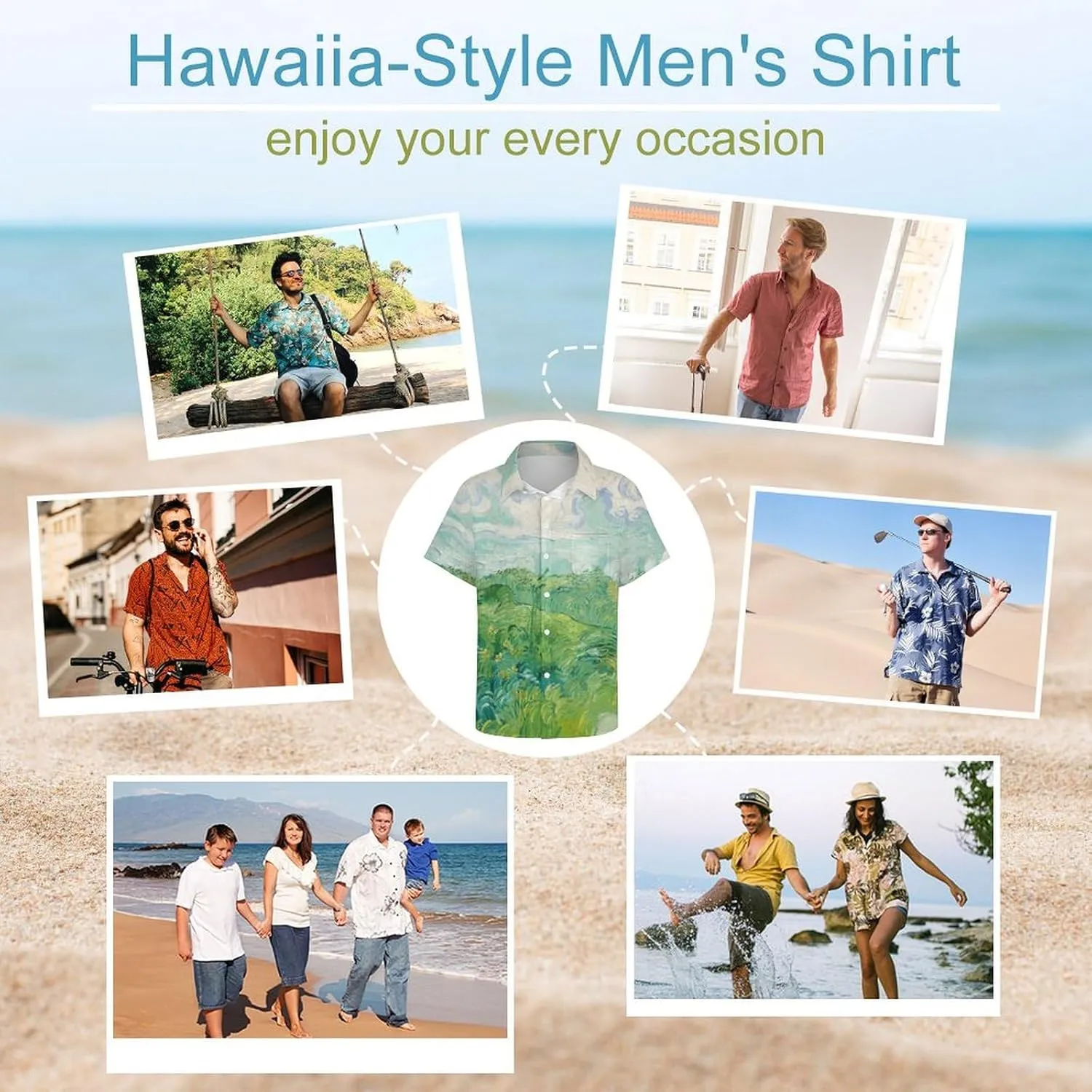 Men Van Gogh Print Hawaiian Bowling Shirts Short Sleeve Regular Fit Summer Beach Casual Button Down Aloha Shirt