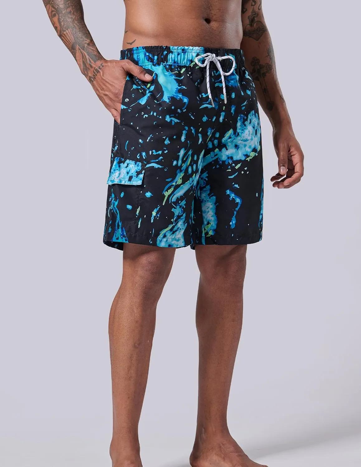 Men's 9" Quick Dry Swim Trunks with Mesh Lining and Cargo Pockets, Beach Shorts Bathing Suits