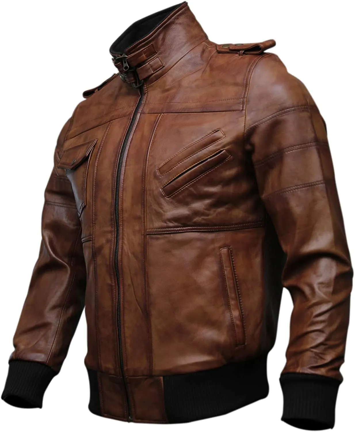 Mens Genuine Black Hooded Bomber Leather Jacket | Real Lambskin Waxed Brown Leather Jackets for Men with Removable Hood