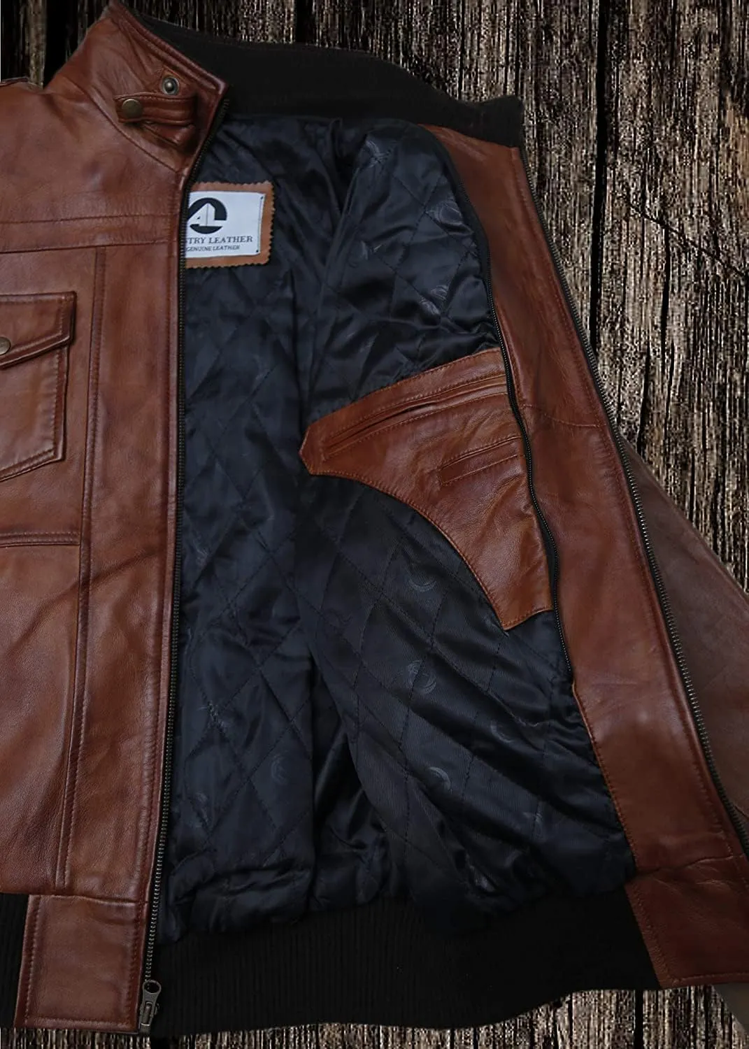 Mens Genuine Black Hooded Bomber Leather Jacket | Real Lambskin Waxed Brown Leather Jackets for Men with Removable Hood