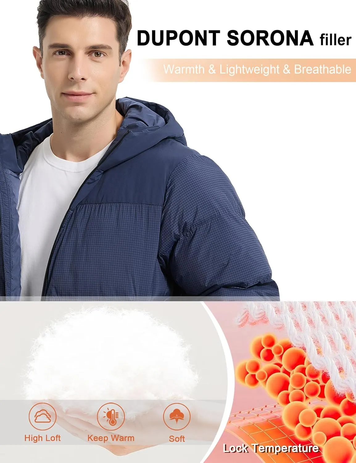 Men's Heavy Winter Coat Waterproof Sorona Quilted Performance Parka Jacket Men with Hood