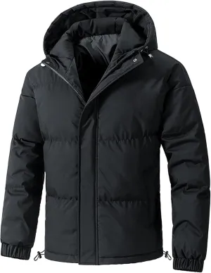 Mens Hooded Warm Quilted Jacket Winter Coat Insulated Puffer Jacket Water-Repellent Windproof Parkas Outerwear