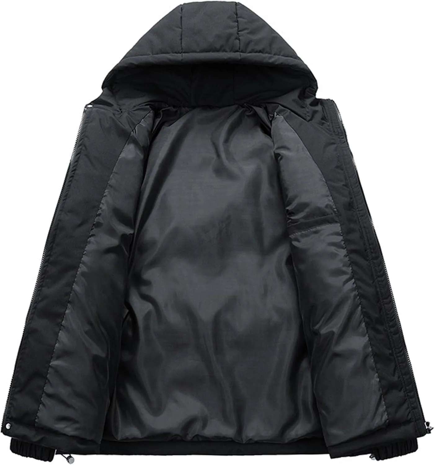 Mens Hooded Warm Quilted Jacket Winter Coat Insulated Puffer Jacket Water-Repellent Windproof Parkas Outerwear