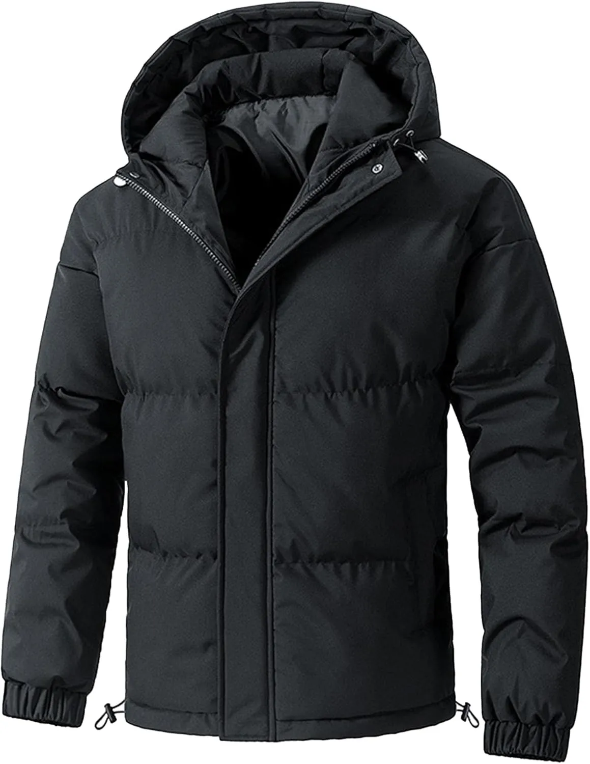 Mens Hooded Warm Quilted Jacket Winter Coat Insulated Puffer Jacket Water-Repellent Windproof Parkas Outerwear