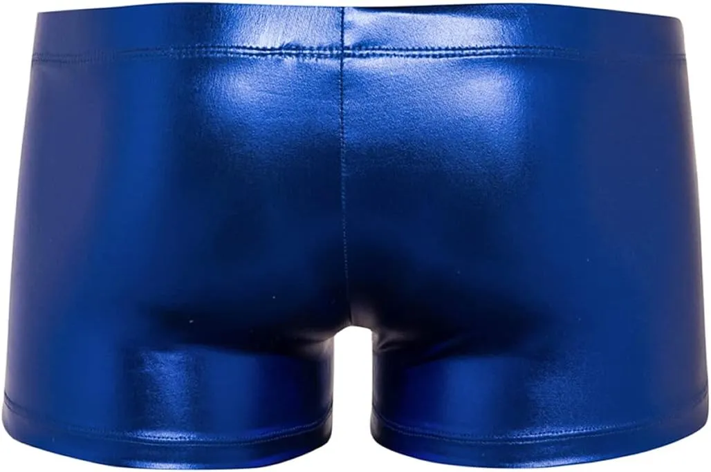 Men's Metallic Shorts Yoga Shiny Boxer Briefs Shiny Hot Pants Underwear Bikinis with Draswtring