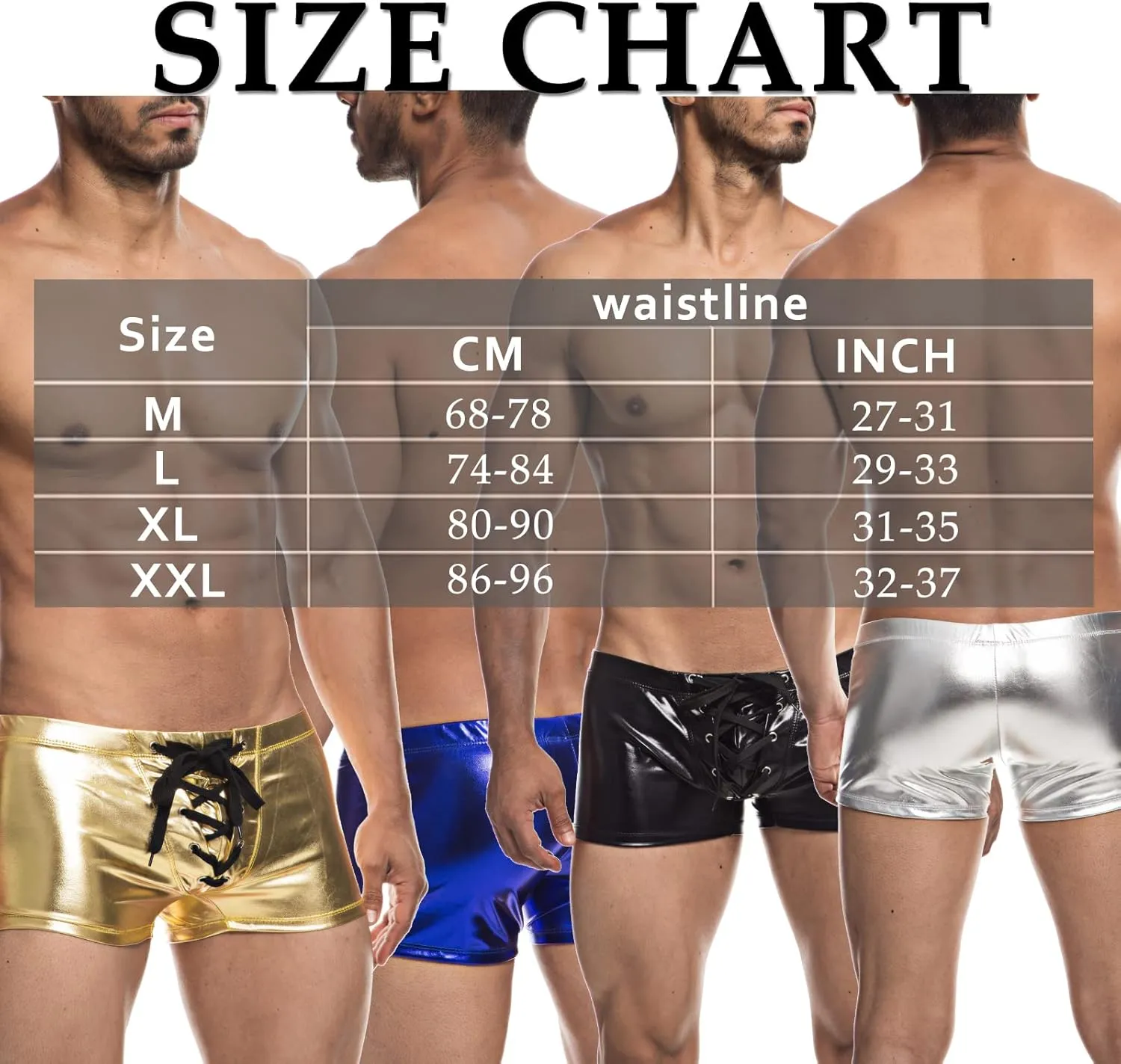 Men's Metallic Shorts Yoga Shiny Boxer Briefs Shiny Hot Pants Underwear Bikinis with Draswtring