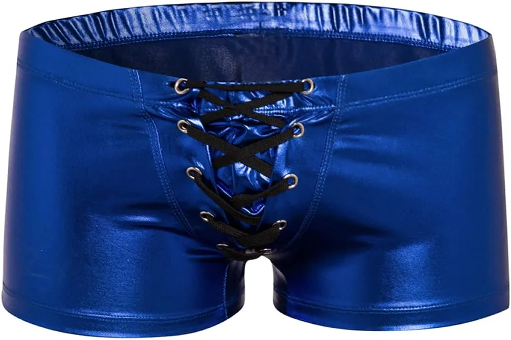 Men's Metallic Shorts Yoga Shiny Boxer Briefs Shiny Hot Pants Underwear Bikinis with Draswtring