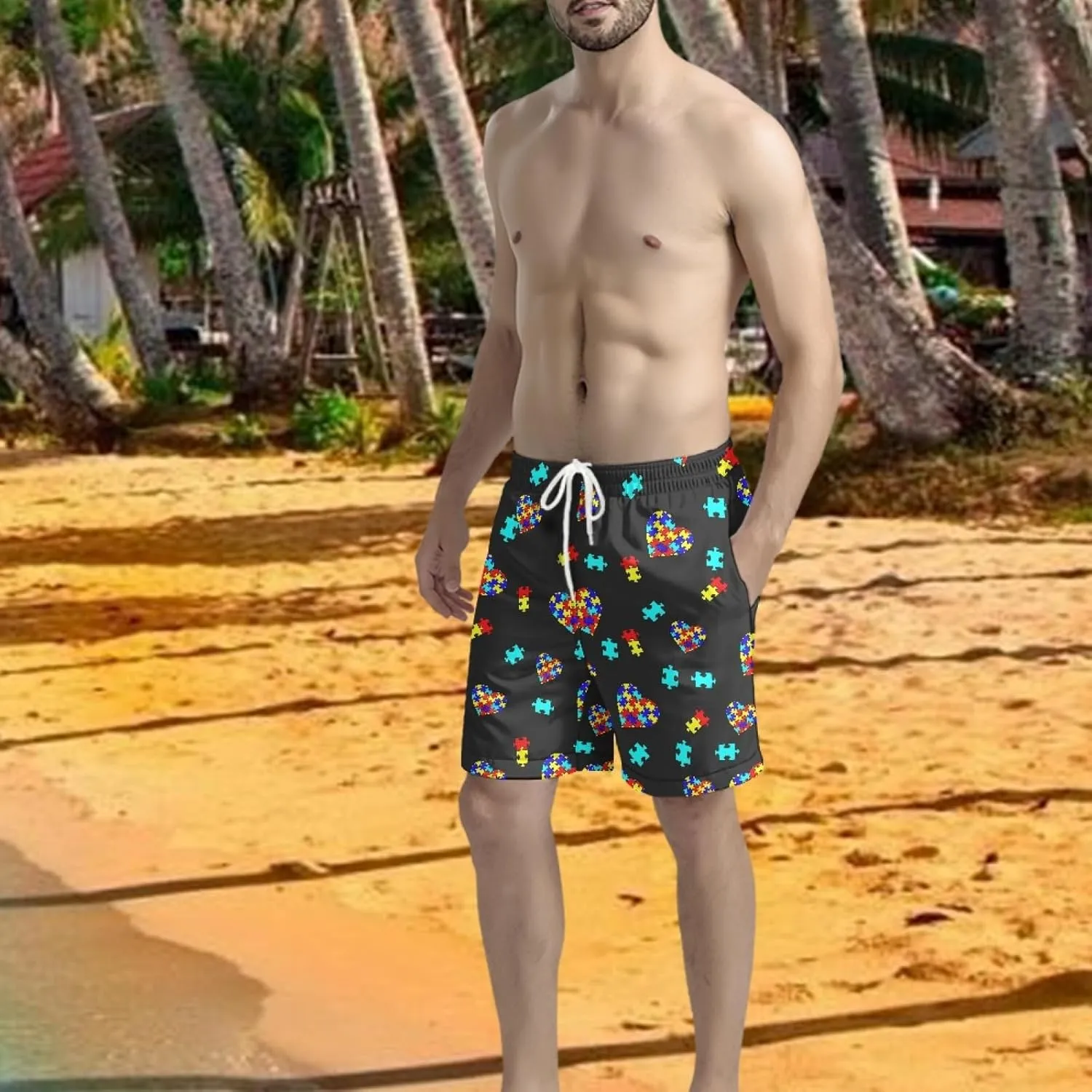 Men's Swim Trunk,Fashion Quick-Dry Beach Board Shorts with Mesh Lining Pockets