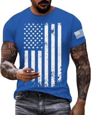 Mens T-Shirts Short Sleeve USA Flag Print 4th of July Patriotic T-Shirts Regular Fit Quick Dry Plus Size Tees