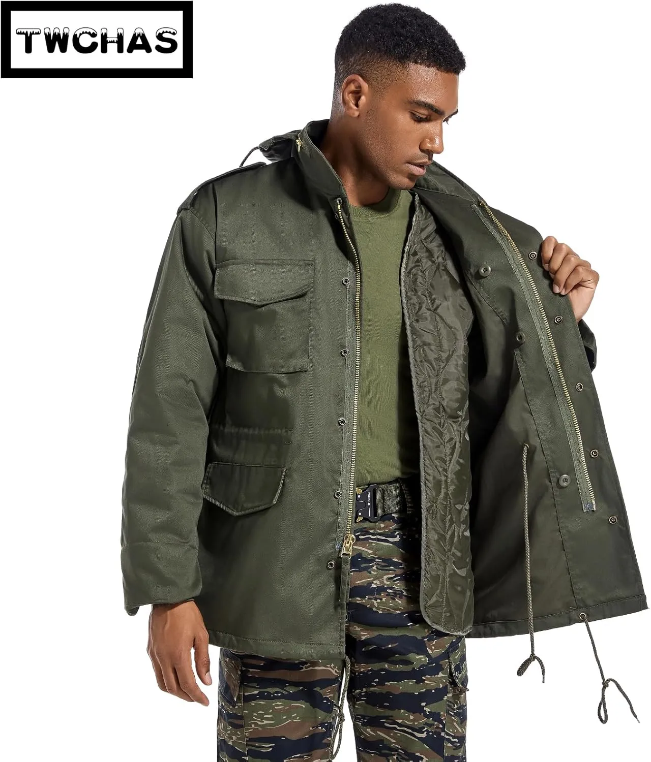 Men's Tactical M65 Field Jacket - Military Coat with Removable Hood, Fully Lined, Adjustable Waist & 4-Pocket Design