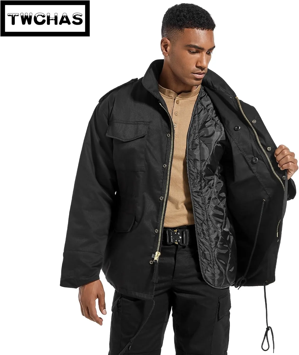 Men's Tactical M65 Field Jacket - Military Coat with Removable Hood, Fully Lined, Adjustable Waist & 4-Pocket Design