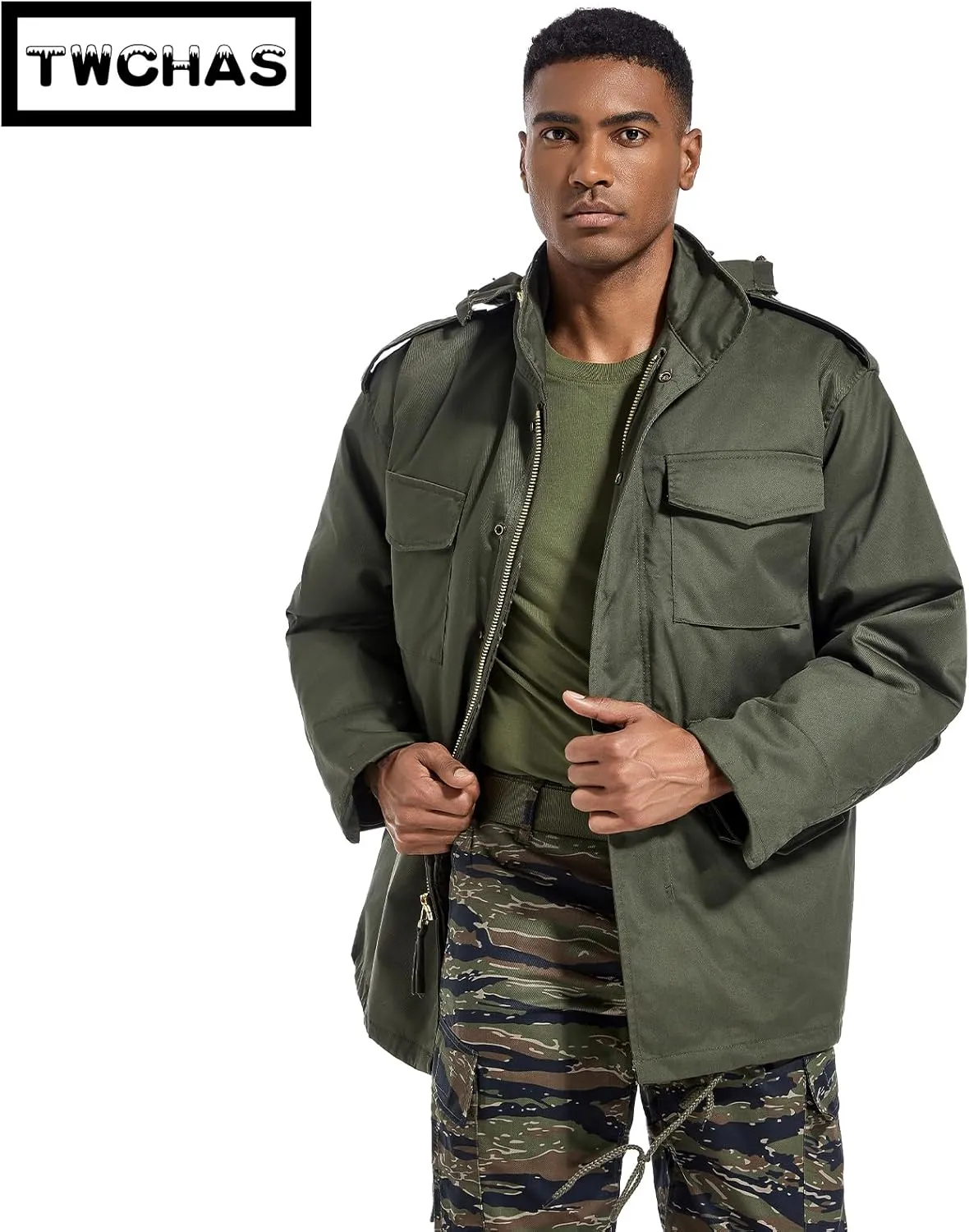 Men's Tactical M65 Field Jacket - Military Coat with Removable Hood, Fully Lined, Adjustable Waist & 4-Pocket Design