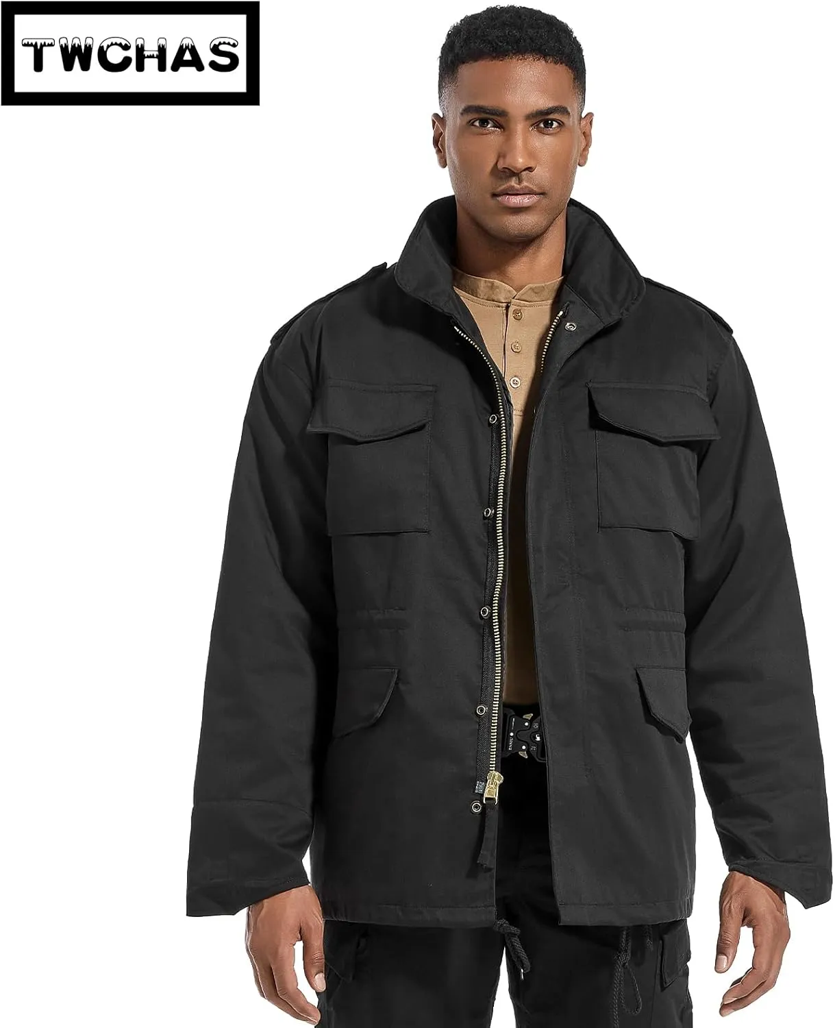 Men's Tactical M65 Field Jacket - Military Coat with Removable Hood, Fully Lined, Adjustable Waist & 4-Pocket Design