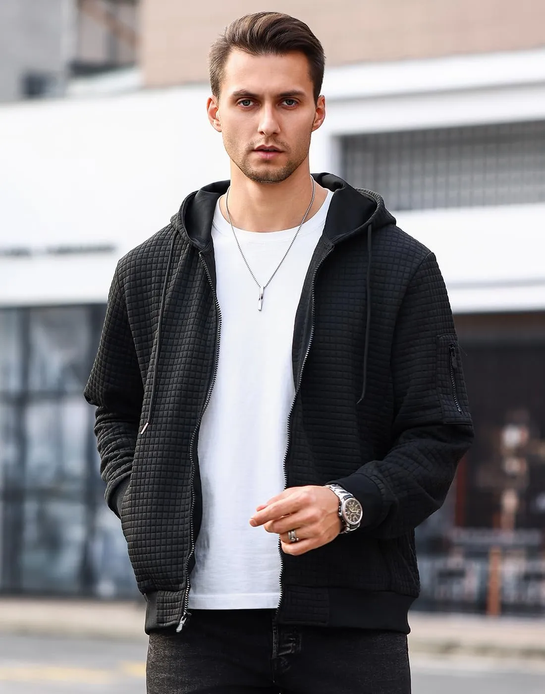 Mens Zip Up Hoodie Full-Zip Sweatshirt Lightweight Loose Fit Hooded Jackets
