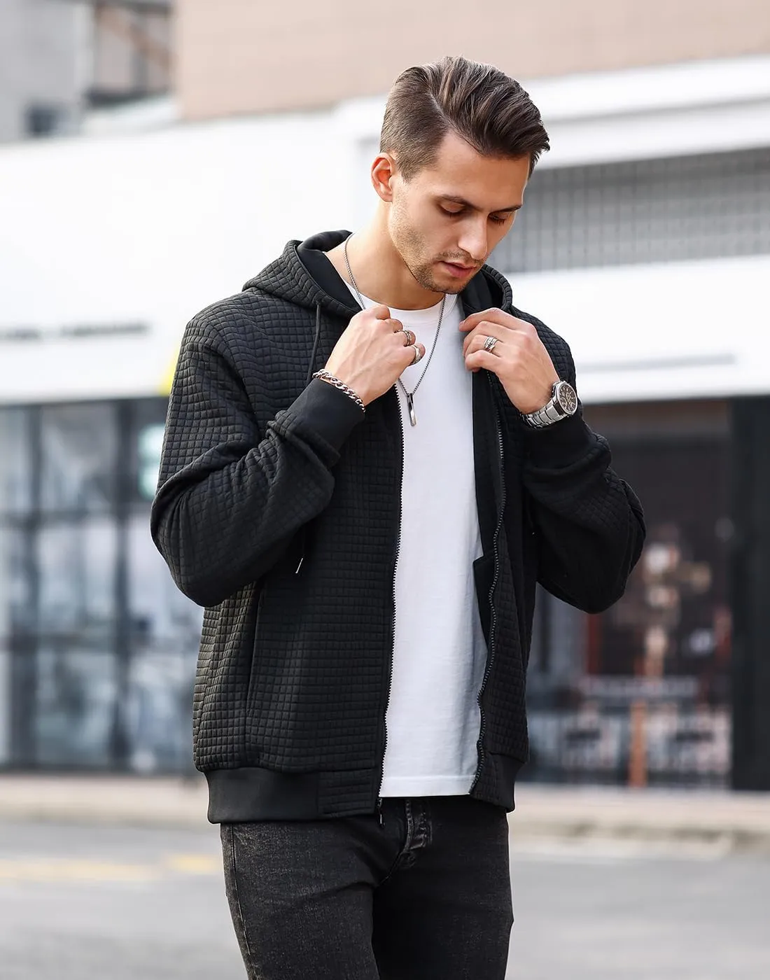 Mens Zip Up Hoodie Full-Zip Sweatshirt Lightweight Loose Fit Hooded Jackets