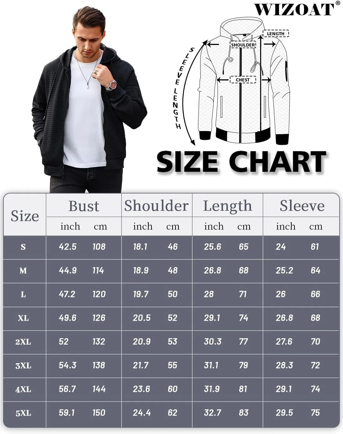 Mens Zip Up Hoodie Full-Zip Sweatshirt Lightweight Loose Fit Hooded Jackets
