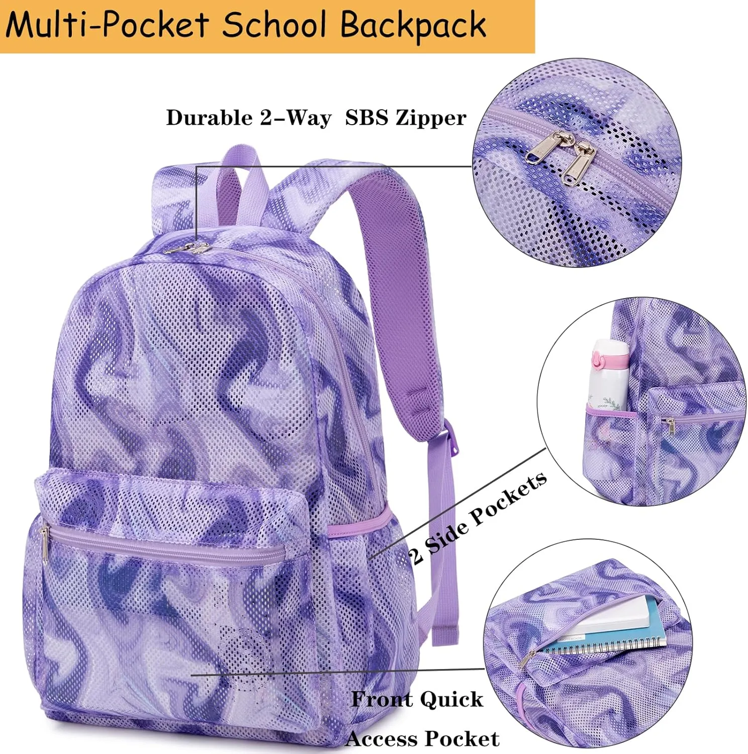 Mesh Backpack for Girls Semi-Transparent See Through School Backpack for Teen Girls Lightweight Large Capacity