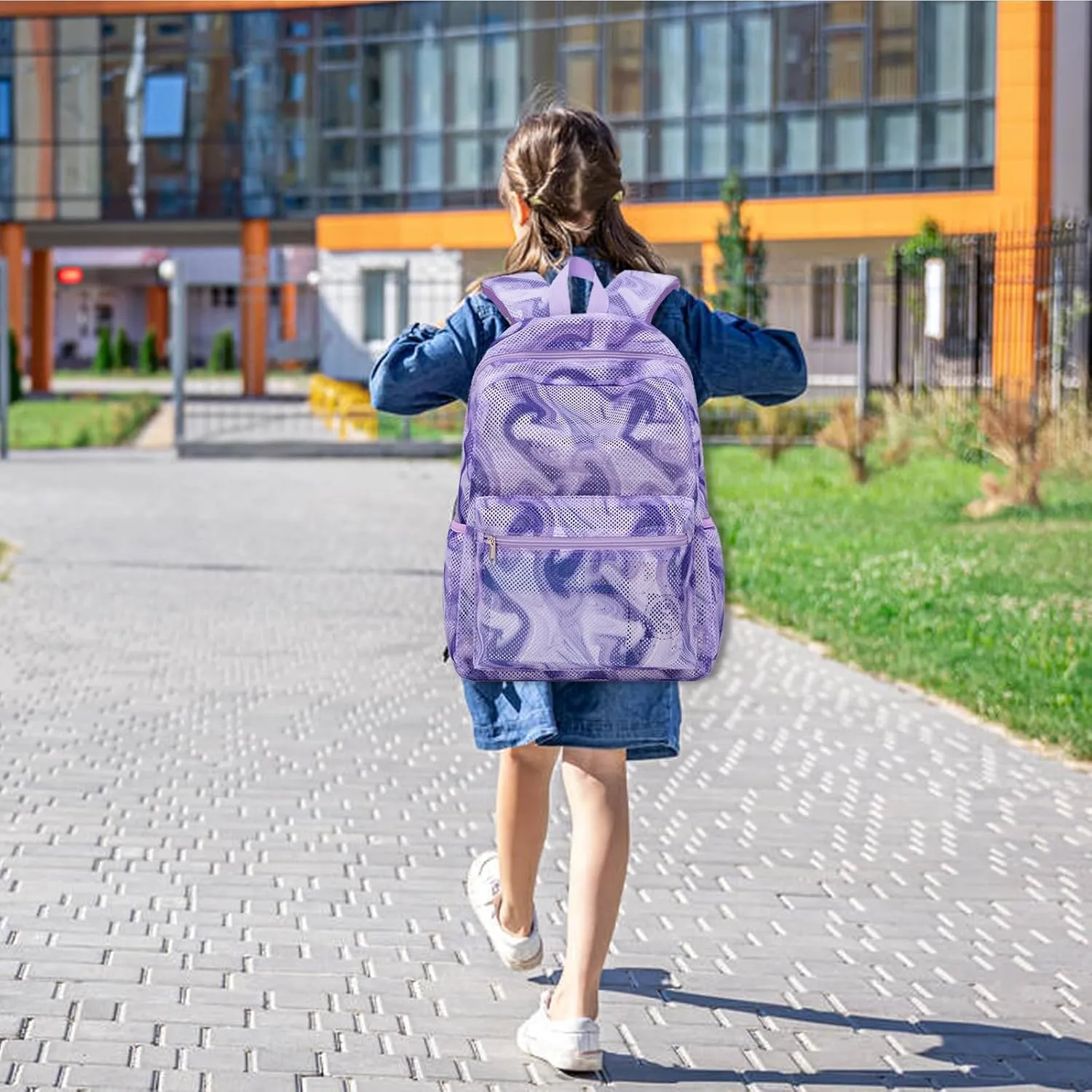 Mesh Backpack for Girls Semi-Transparent See Through School Backpack for Teen Girls Lightweight Large Capacity