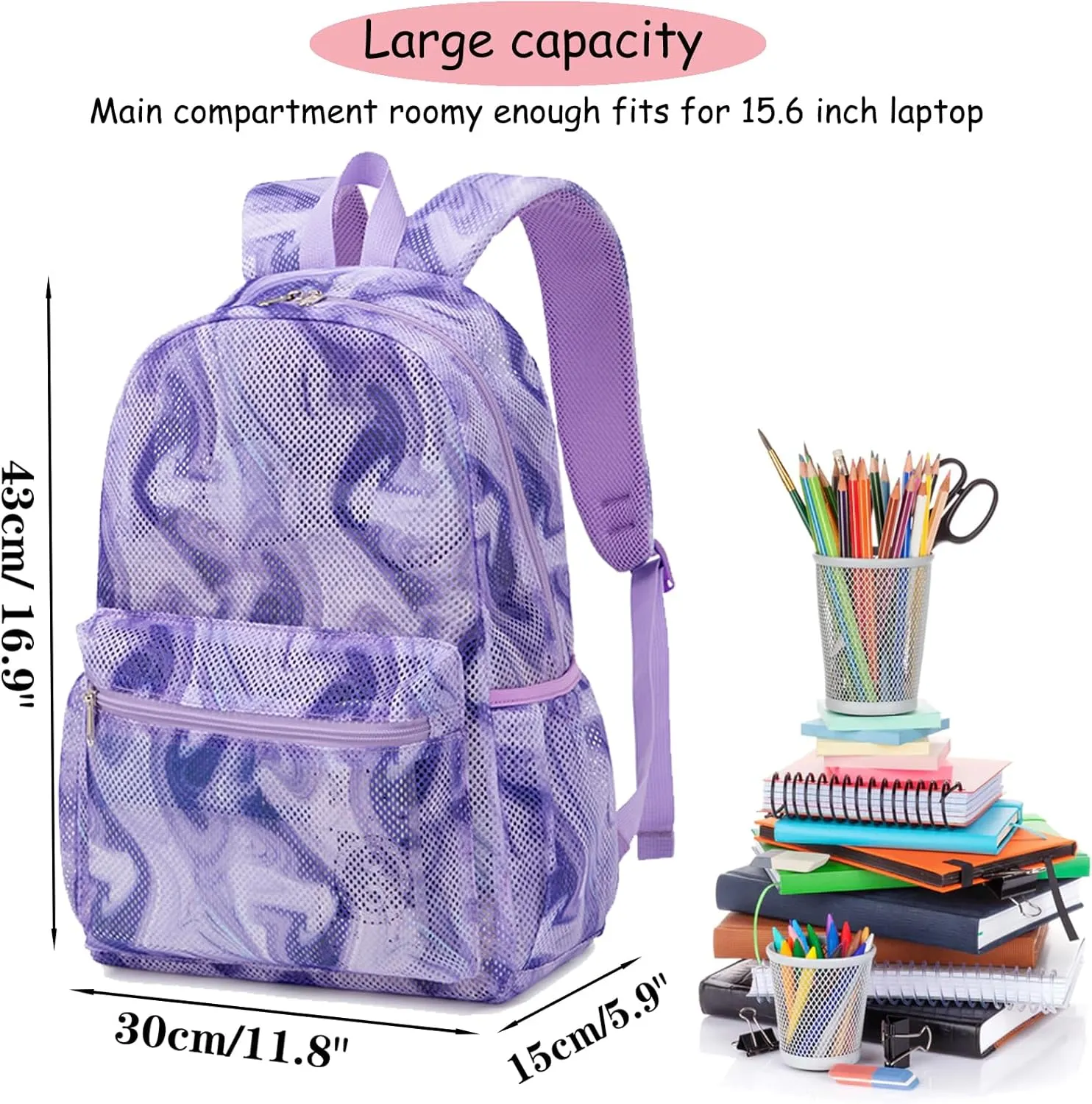 Mesh Backpack for Girls Semi-Transparent See Through School Backpack for Teen Girls Lightweight Large Capacity