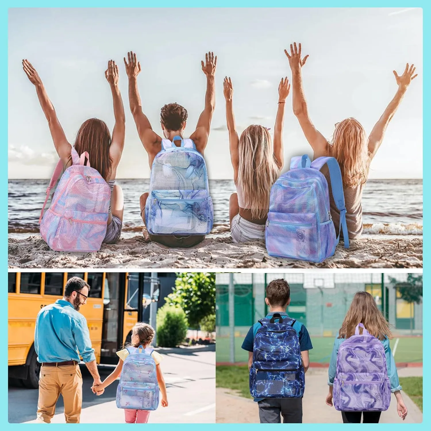 Mesh Backpack for Girls Semi-Transparent See Through School Backpack for Teen Girls Lightweight Large Capacity
