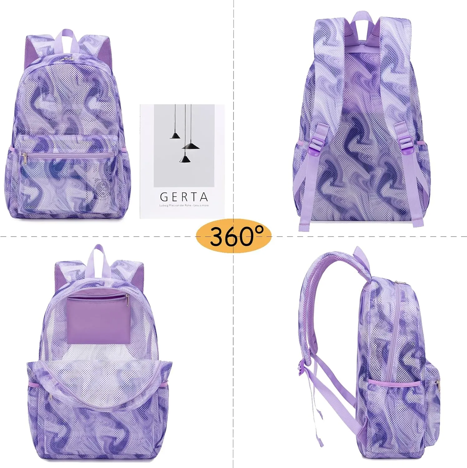 Mesh Backpack for Girls Semi-Transparent See Through School Backpack for Teen Girls Lightweight Large Capacity