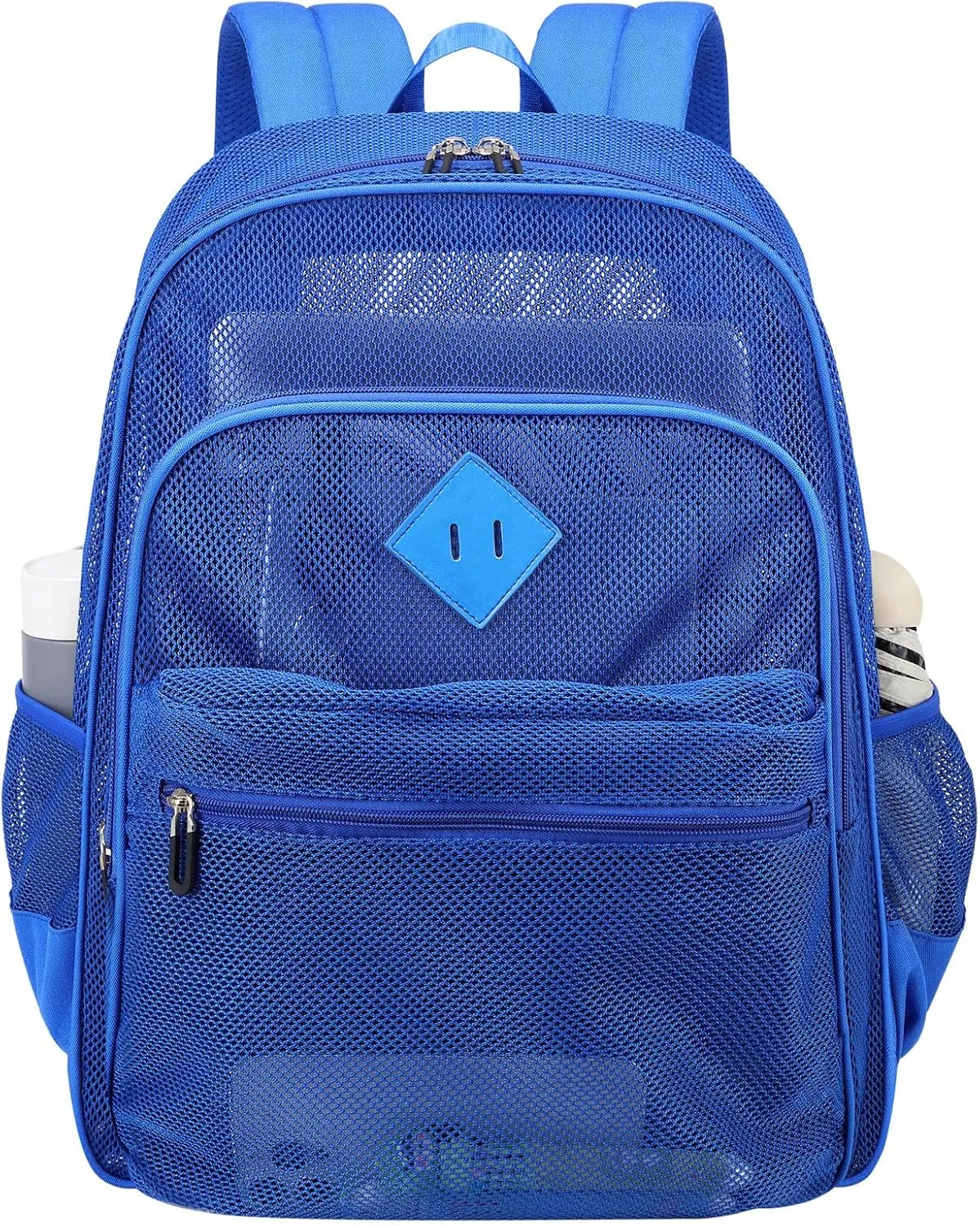 Mesh Bacpack Heavy Duty for School, Lightweight See Through College Backpack for Work Beach Sports (Blue)