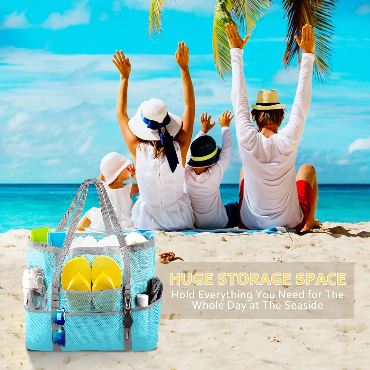 Mesh Beach Bag - Large Tote Bag for Family, Toys & Vacation Essentials