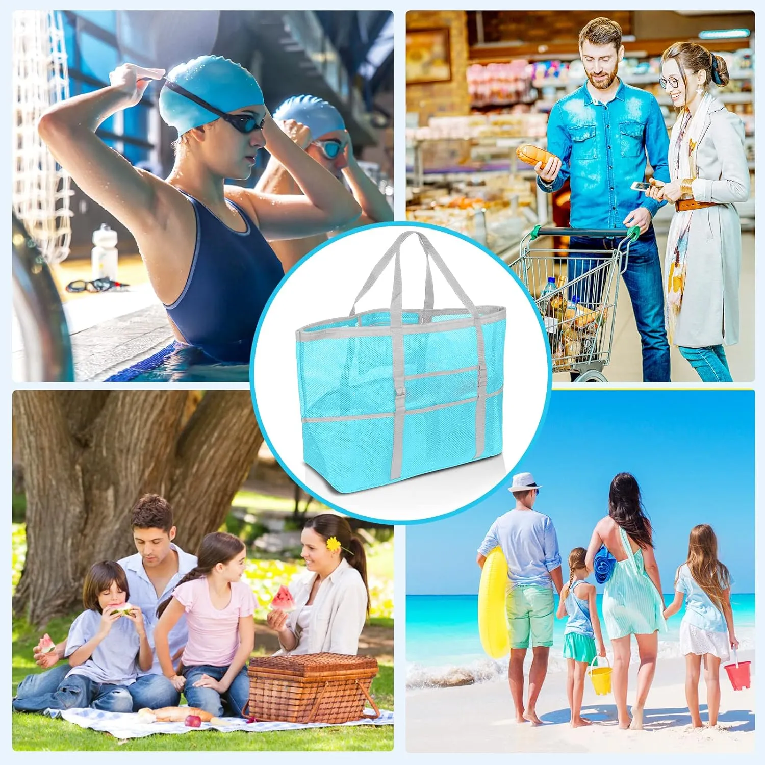 Mesh Beach Bag - Large Tote Bag for Family, Toys & Vacation Essentials