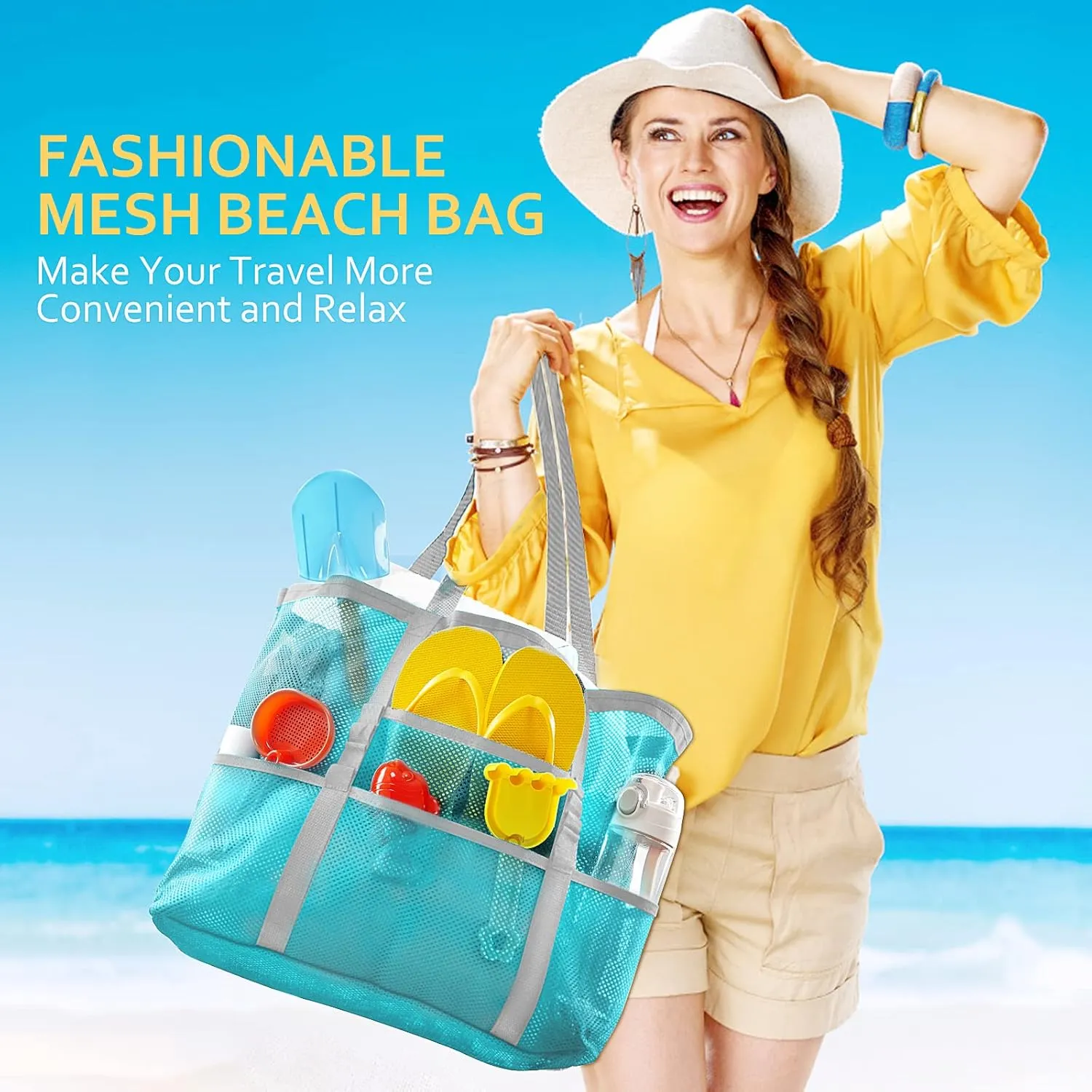 Mesh Beach Bag - Large Tote Bag for Family, Toys & Vacation Essentials