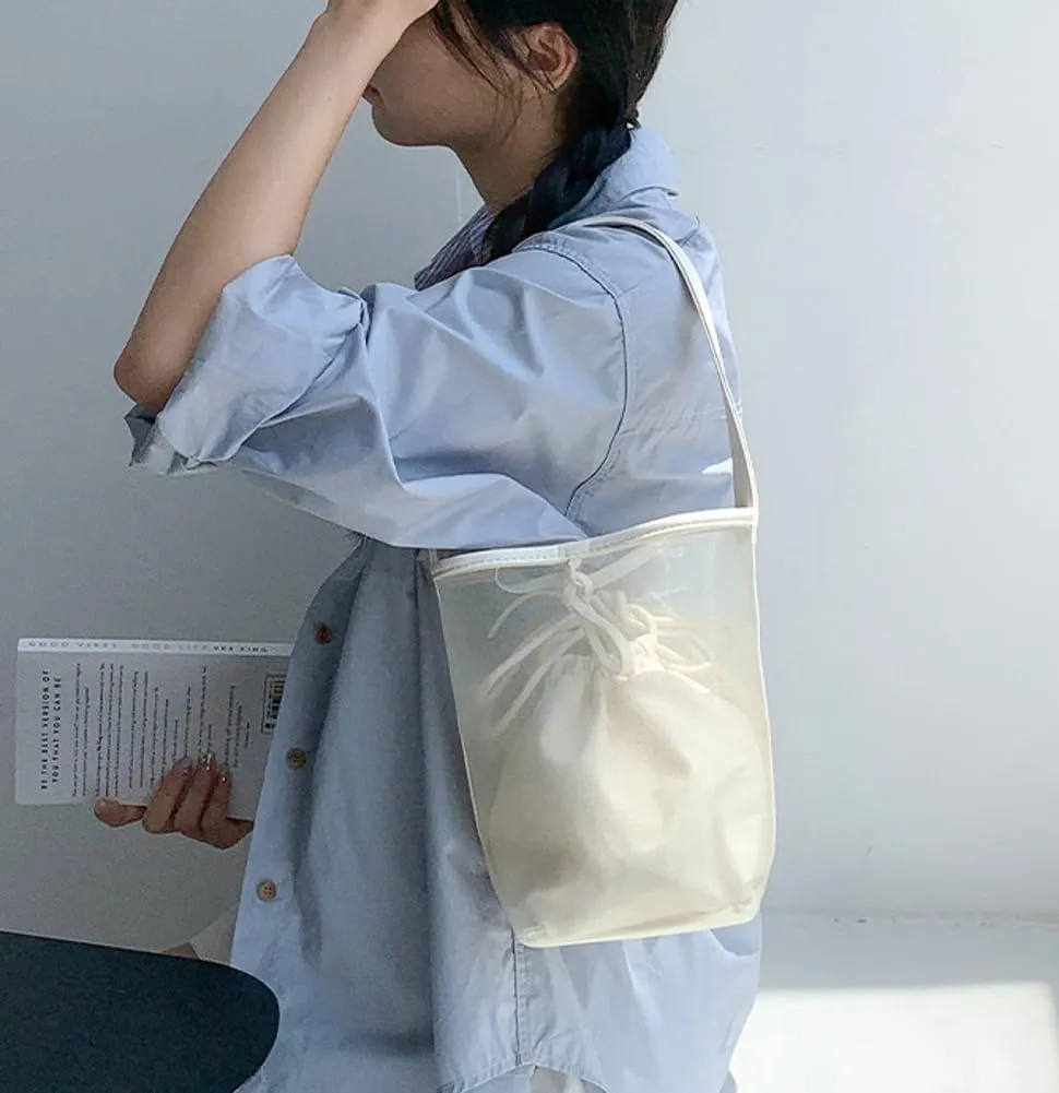 Mesh Beach Bag Women Bucket Bags Shoulder Handbag Crossbody Purses Summer Aesthetic Beach Tote Handbag with Extra Purse