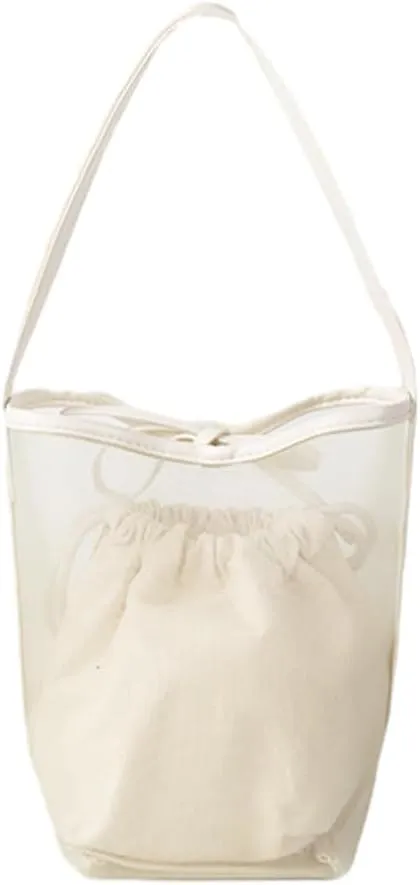 Mesh Beach Bag Women Bucket Bags Shoulder Handbag Crossbody Purses Summer Aesthetic Beach Tote Handbag with Extra Purse