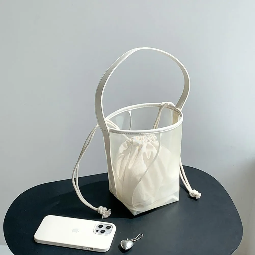 Mesh Beach Bag Women Bucket Bags Shoulder Handbag Crossbody Purses Summer Aesthetic Beach Tote Handbag with Extra Purse
