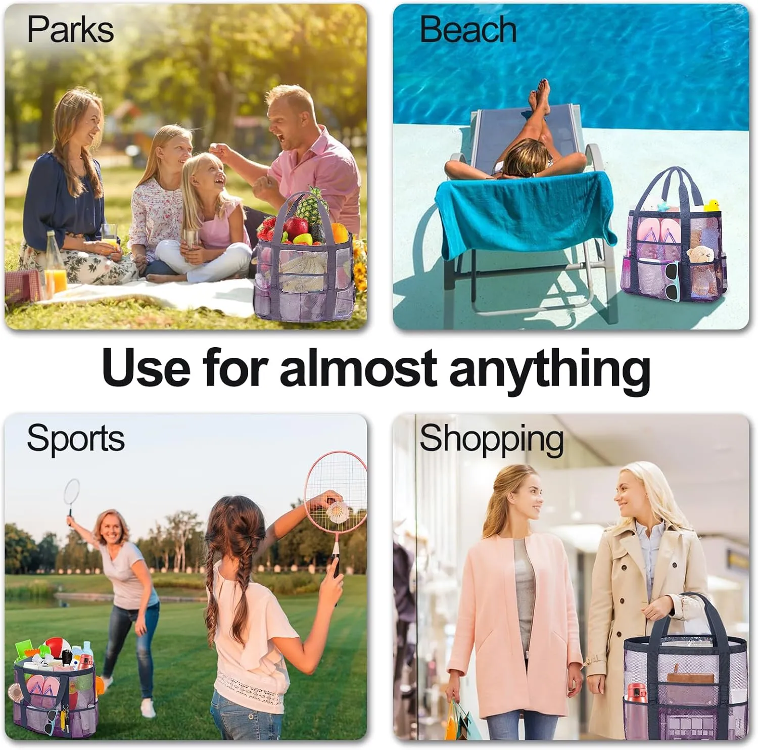Mesh Beach Bags for Women - Plus Waterproof Sandproof Tote Bag