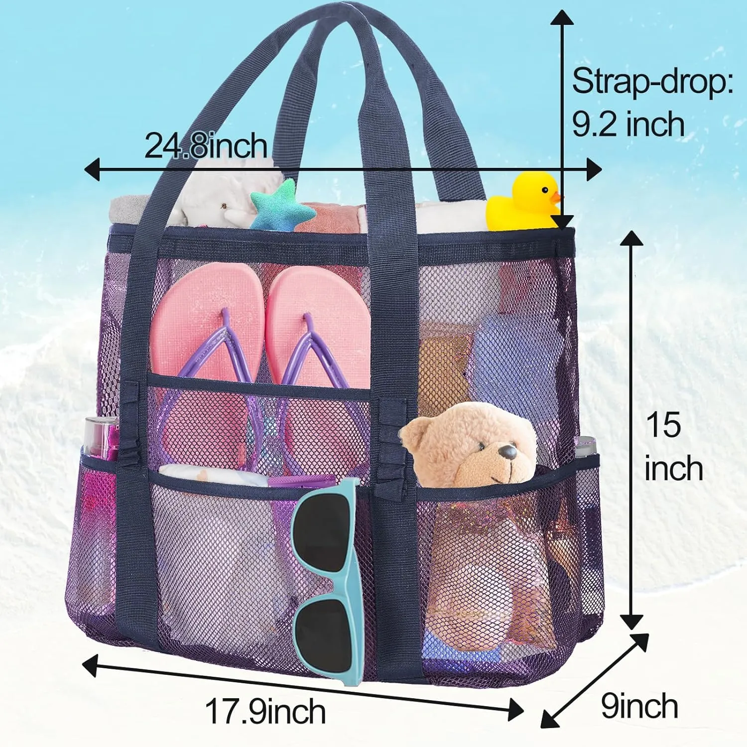 Mesh Beach Bags for Women - Plus Waterproof Sandproof Tote Bag