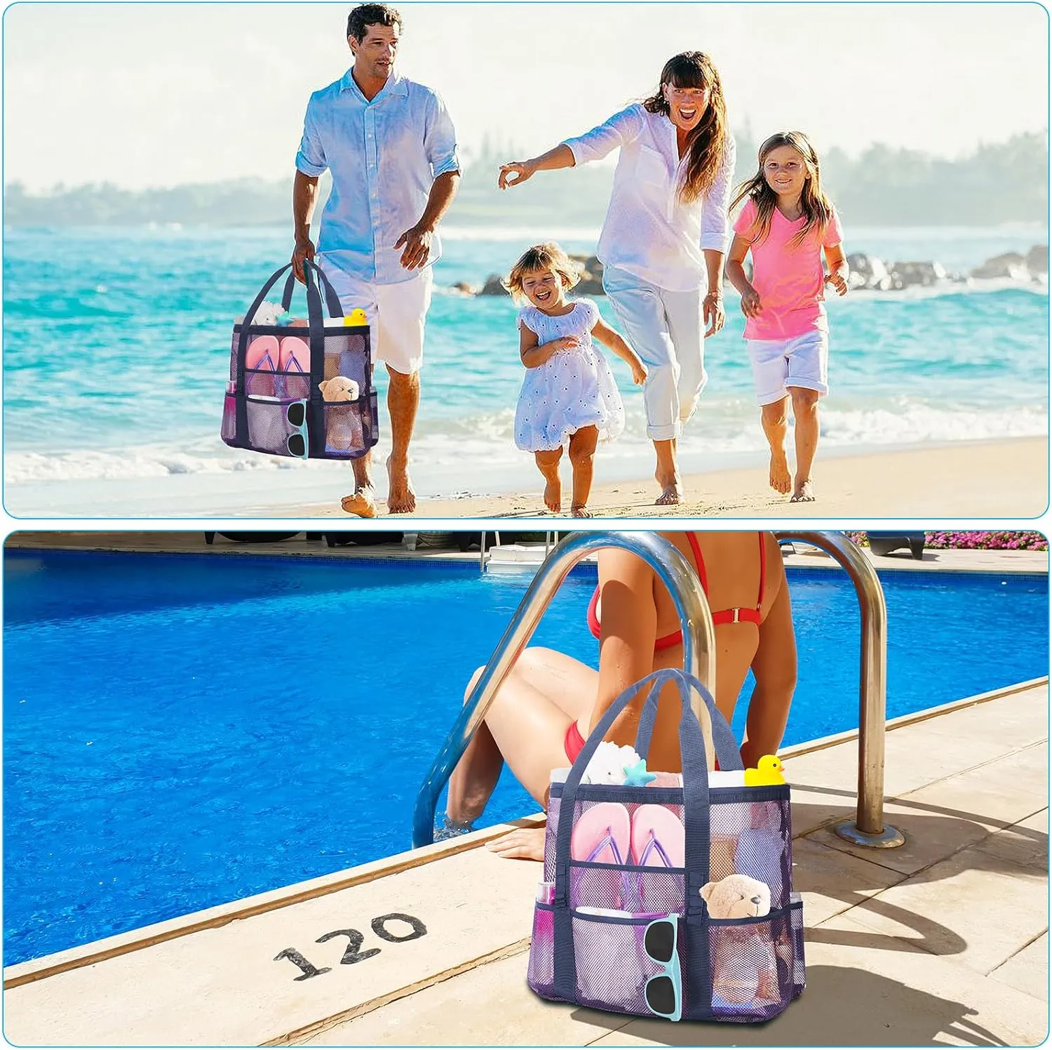 Mesh Beach Bags for Women - Plus Waterproof Sandproof Tote Bag