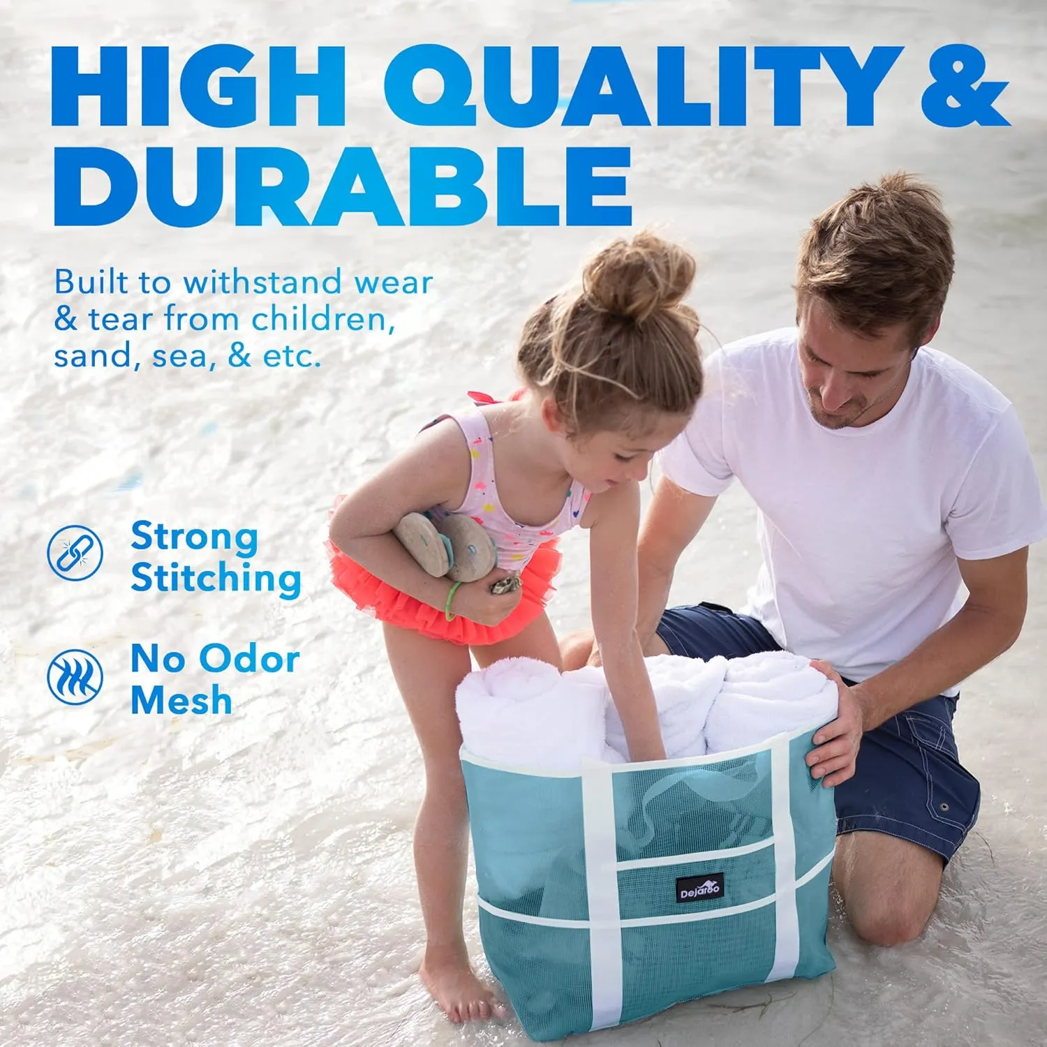 Mesh Sand Free Bag - Strong Lightweight Bag For Beach & Vacation Essentials. Tons of Storage!