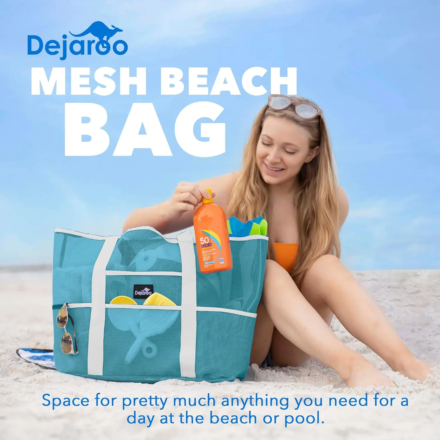 Mesh Sand Free Bag - Strong Lightweight Bag For Beach & Vacation Essentials. Tons of Storage!