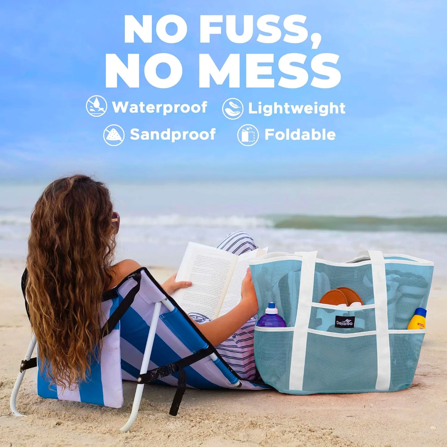 Mesh Sand Free Bag - Strong Lightweight Bag For Beach & Vacation Essentials. Tons of Storage!