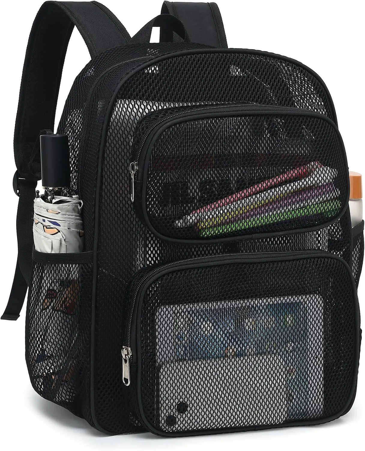 Mesh School Backpack for Girls Boys, Heavy Duty Mesh Bookbag School Bag for Adults Kids Swimming Beach Fitness Sport (Black)