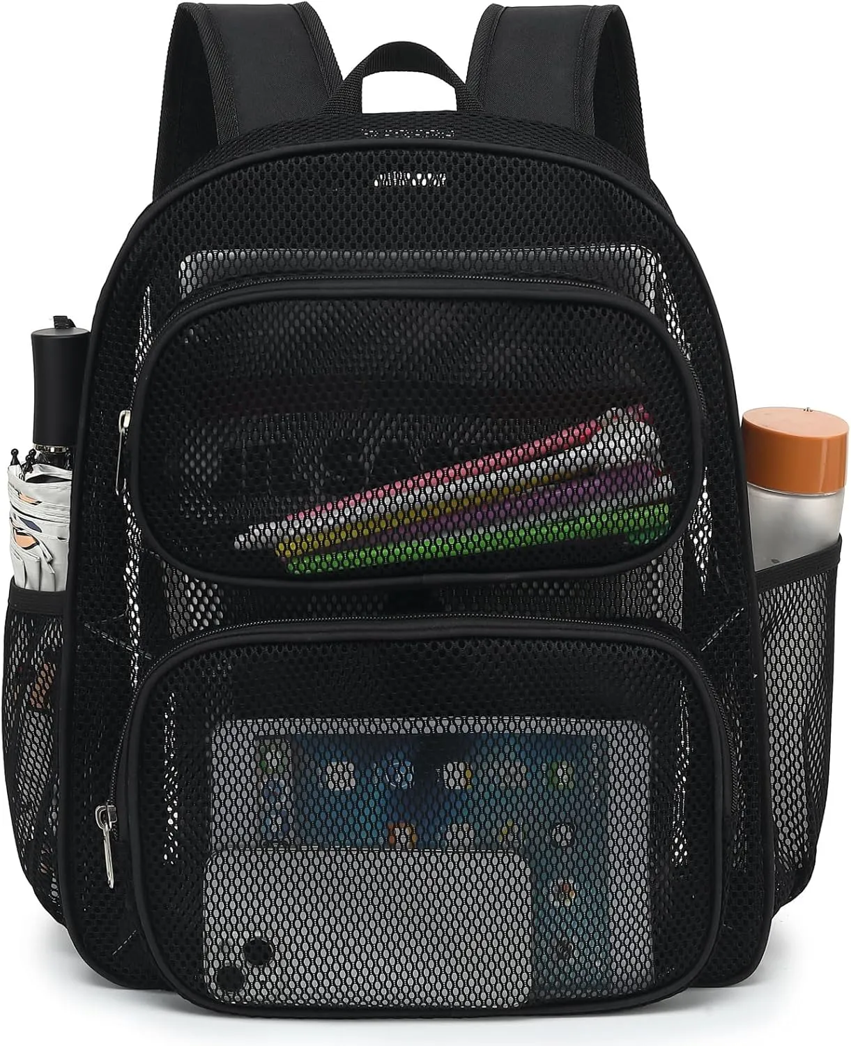 Mesh School Backpack for Girls Boys, Heavy Duty Mesh Bookbag School Bag for Adults Kids Swimming Beach Fitness Sport (Black)