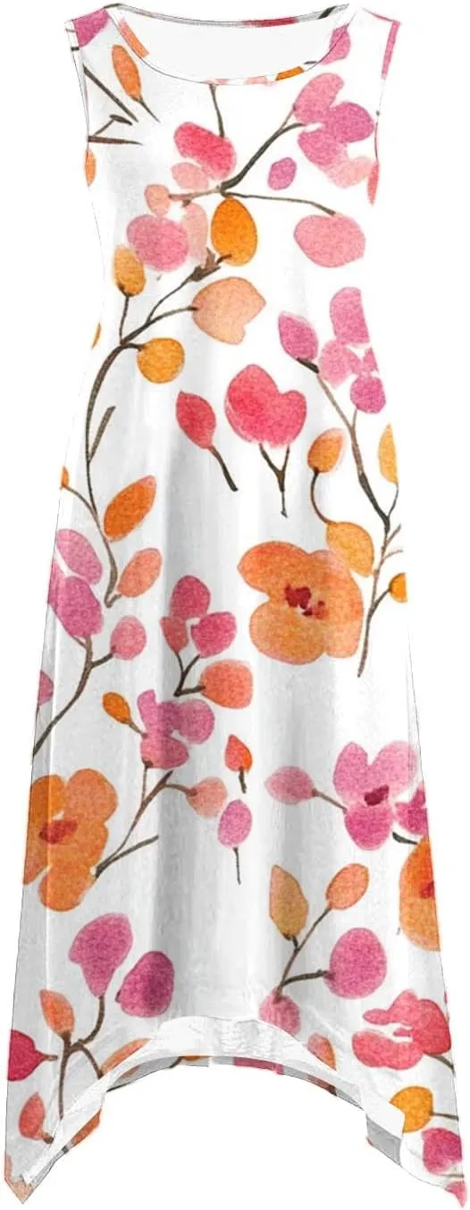 Midi Dresses for Women Summer Boho Floral Print Flowy Sleeveless Tank Dress Swing Casual Sundress Beach Vacation