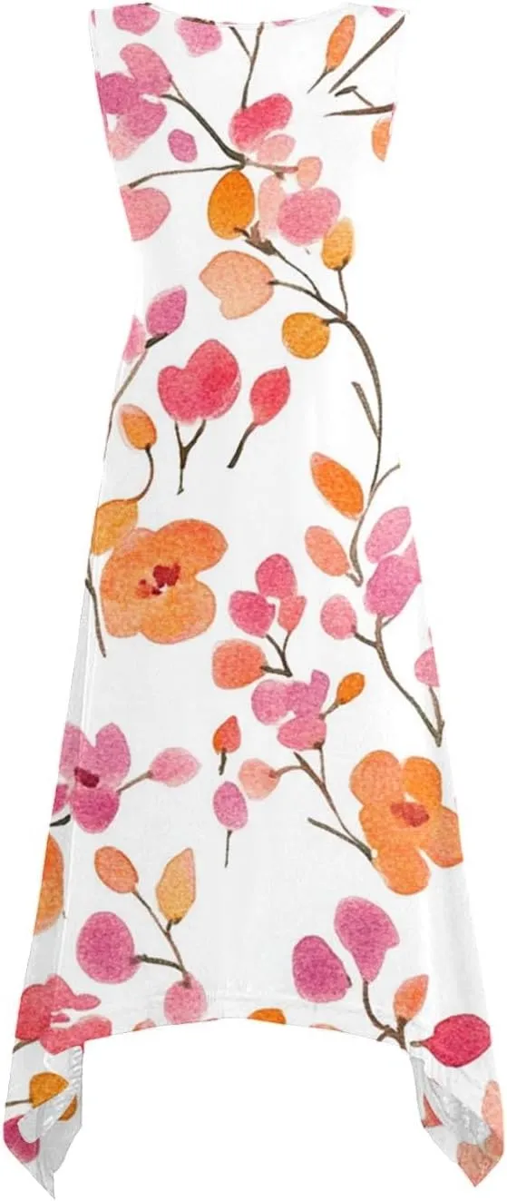Midi Dresses for Women Summer Boho Floral Print Flowy Sleeveless Tank Dress Swing Casual Sundress Beach Vacation
