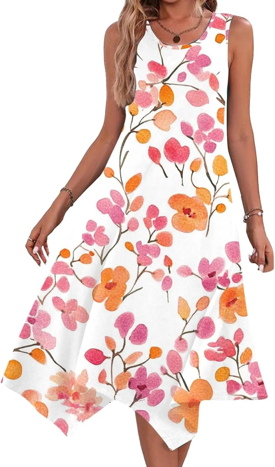 Midi Dresses for Women Summer Boho Floral Print Flowy Sleeveless Tank Dress Swing Casual Sundress Beach Vacation