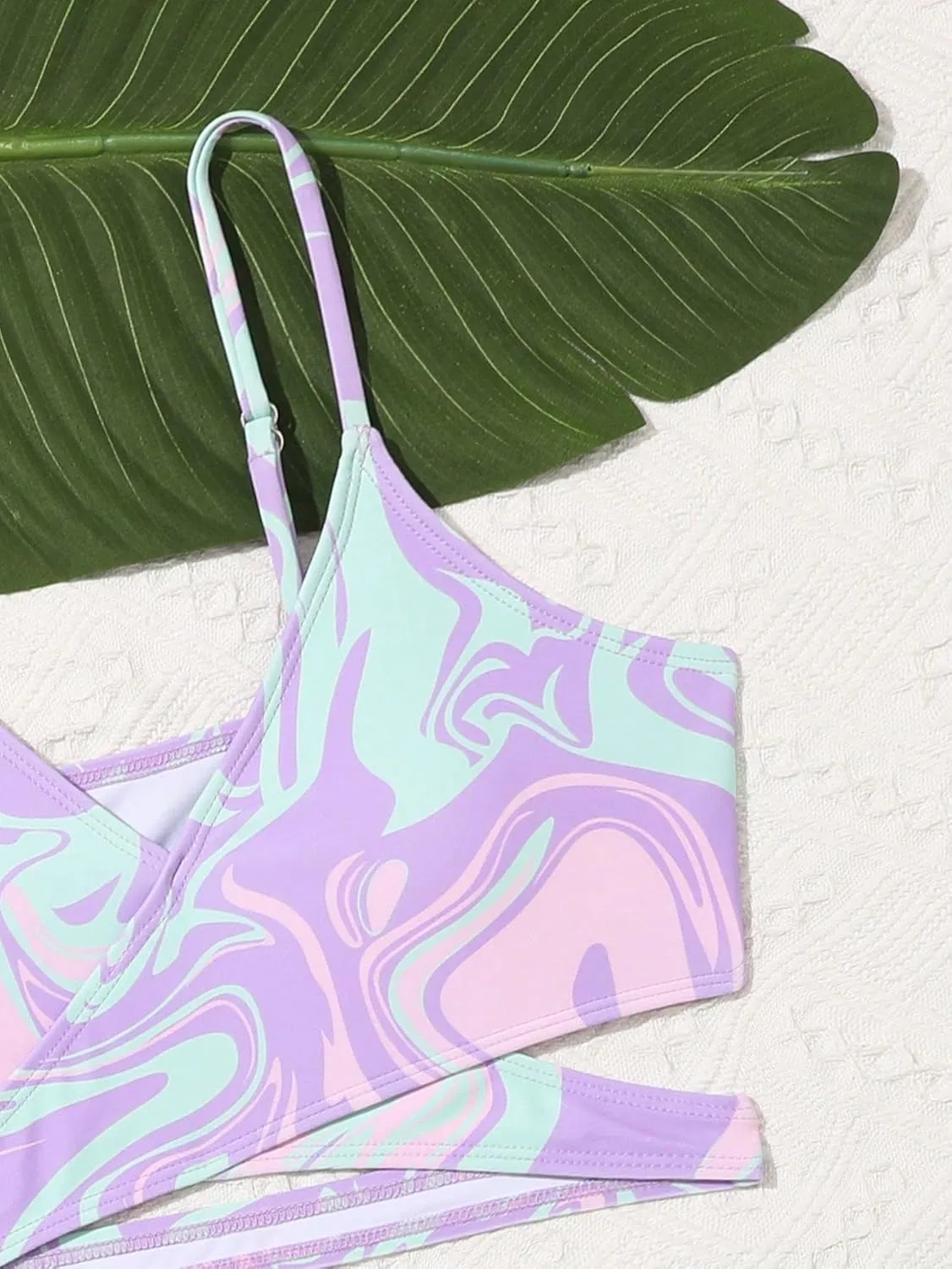 Milumia Girl's 3 Pieces Bikini Set Tropical Print Criss Cross Wrap Bathing Suit with Beach Skirt