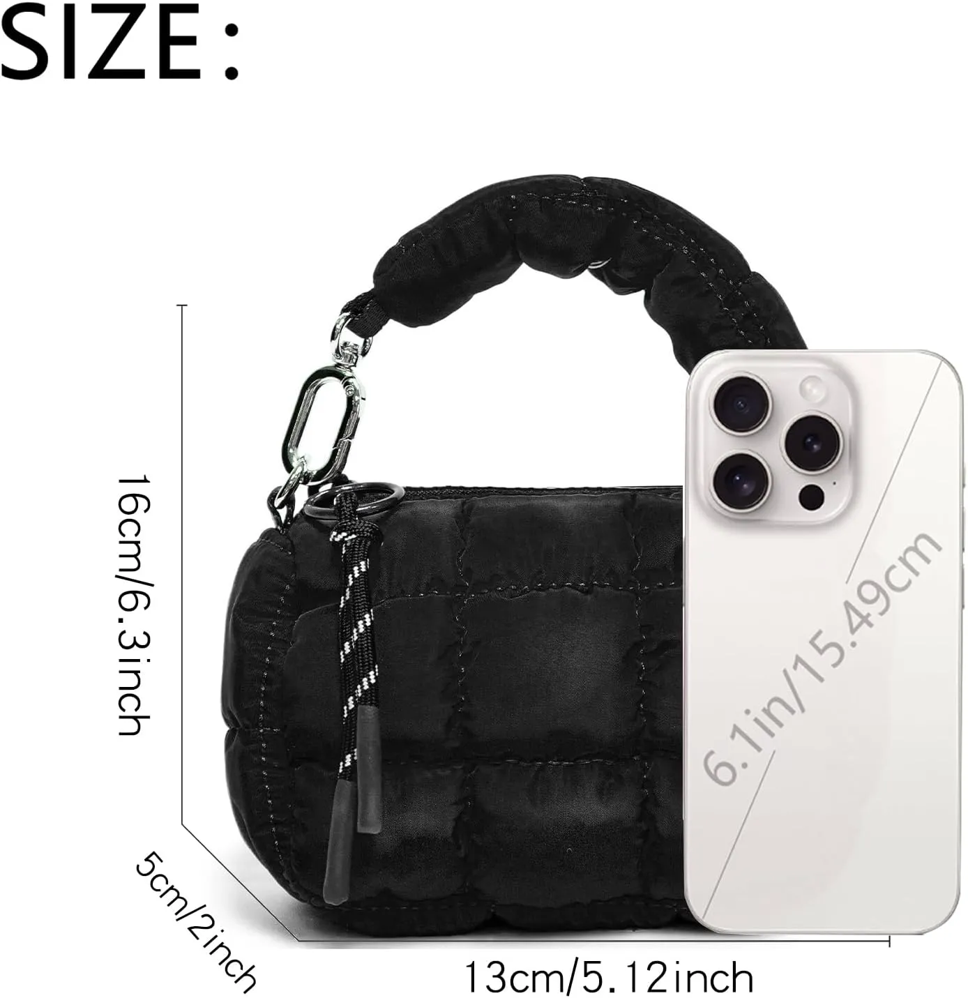 Mini Quilted Wristlet Bag for Women, Puffer Handbags,Evening Bags,Charm Lipstick Bag,Cute bag Charm for Gift