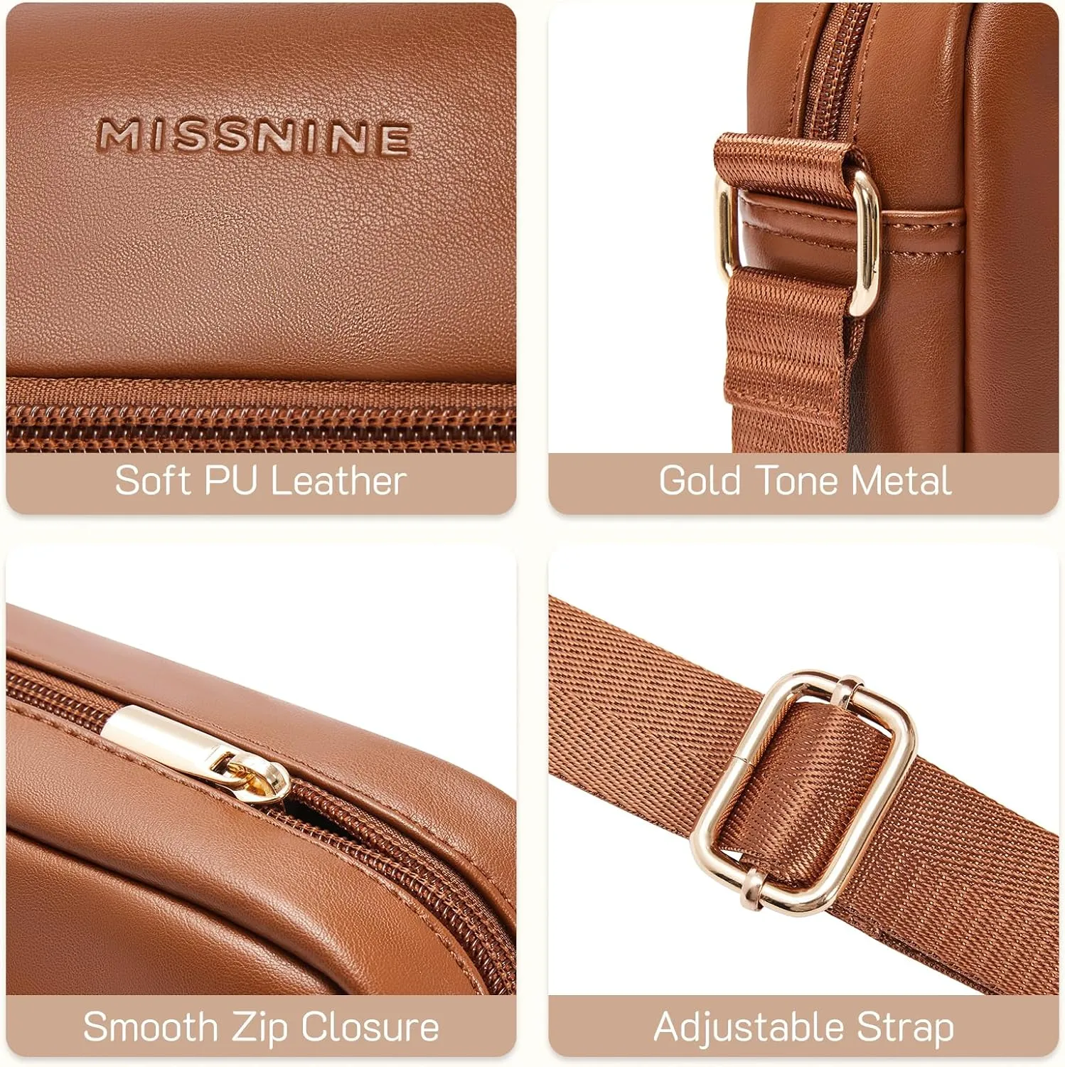 Missnine Small Crossbody Purse Women Quilted Crossbody Bags Soft Leather Shoulder Handbags with Adjustable Strap