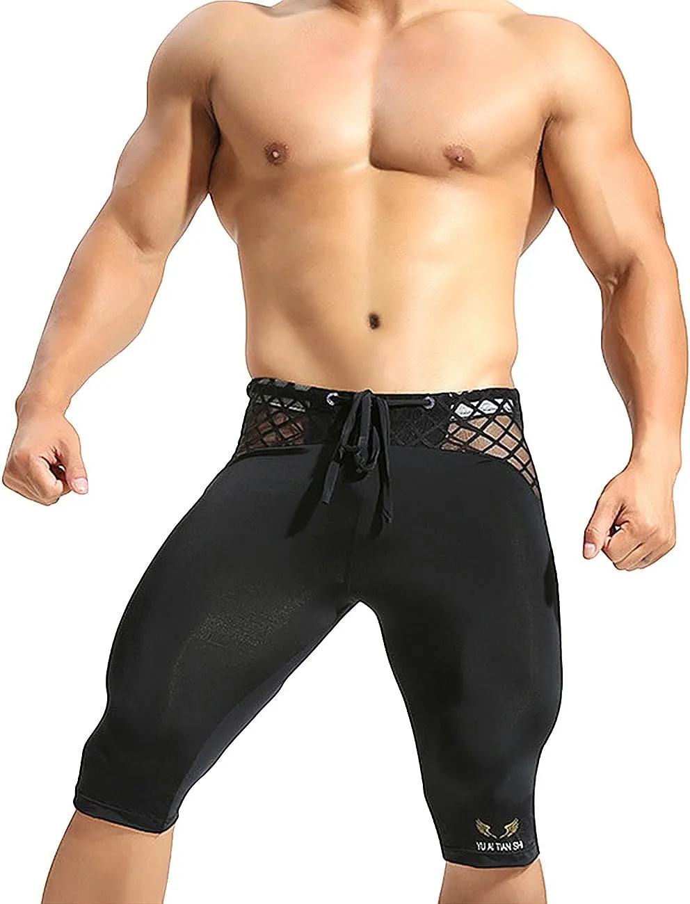 MIZOK Men's Soft Mesh Cool Dry Compression Yoga Workout Tight Shorts