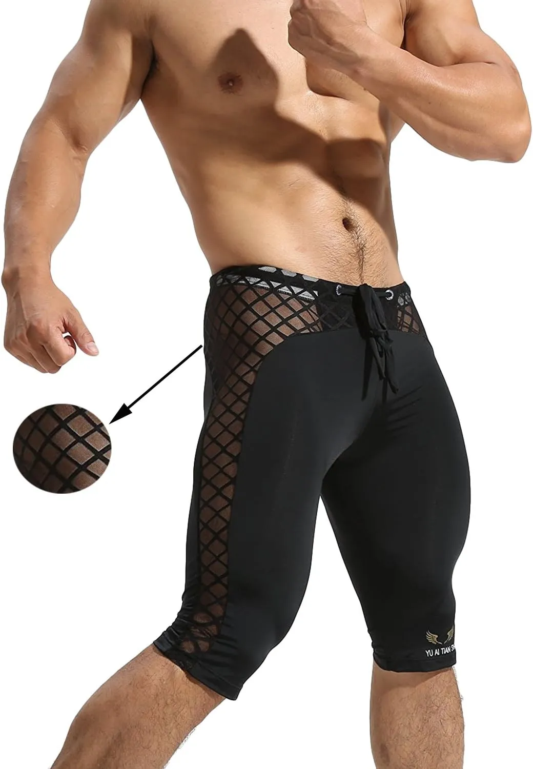 MIZOK Men's Soft Mesh Cool Dry Compression Yoga Workout Tight Shorts